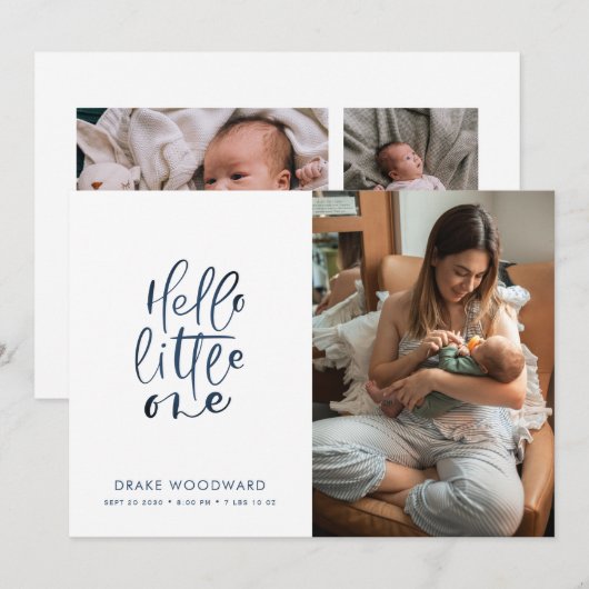 3 Fotocollage Geboorte Stats Moderne Geboorte Aankondiging (Voorkant / Achterkant)