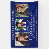 3 Fotocollage Gefeliciteerd Afstuderen blauw 2025 Spandoek (Verticaal)