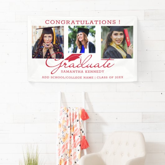 3 Fotocollage Gefeliciteerd Afstuderen rood wit Spandoek (Insitu)