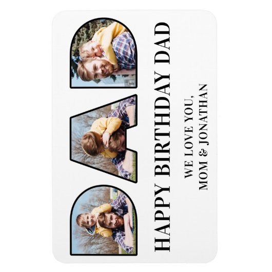 3 Fotocollage Gelukkige Verjaardag Pap Foto Knipse Magneet (Verticaal)