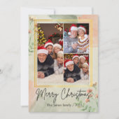 3 fotocollage  groen gouden kerst feestdagenkaart (Voorkant)