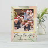 3 fotocollage  groen gouden kerst feestdagenkaart (Staand voorkant)