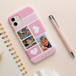 3 Fotocollage Love You Mom Heart Modern Pink iPhone 16 Hoesje