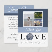 3 Fotocollage marinevlek Dusty Blue Flower Wedding Bedankkaart (Voorkant / Achterkant)