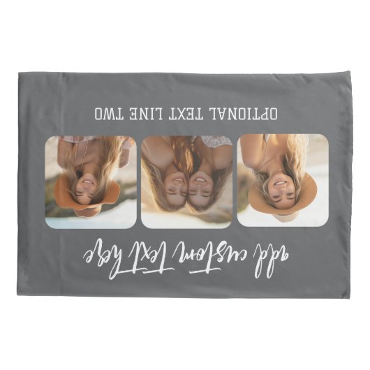 3 Fotocollage met trendy bounce script - grijs Kussensloop (Achterkant)