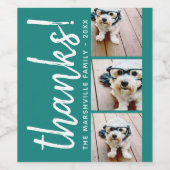 3 Fotocollage - Modern Dank u met Naam blauw Wijn Etiket (Enkel label)