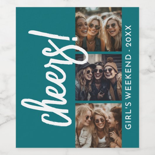 3 Fotocollage - Modern Proost Meisjesweekend Wijn Etiket (Enkel label)