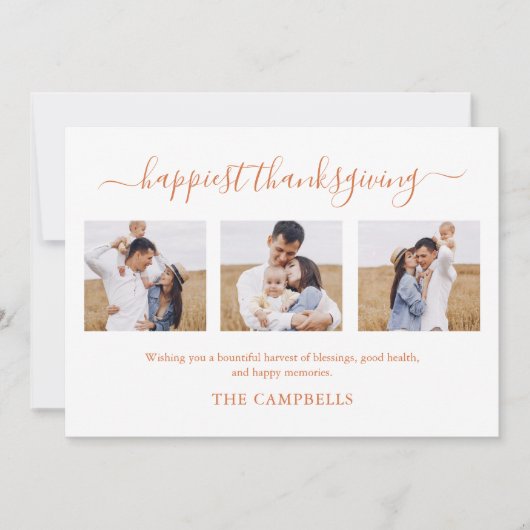 3 Fotocollage Modern Script Thanksgiving Feestdagenkaart (Voorkant)