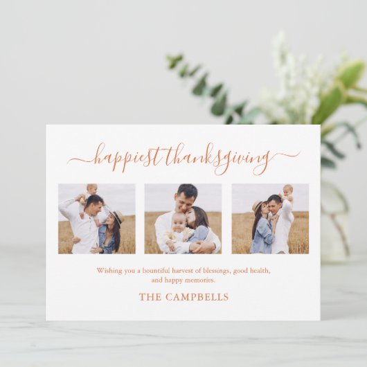 3 Fotocollage Modern Script Thanksgiving Feestdagenkaart (Staand voorkant)