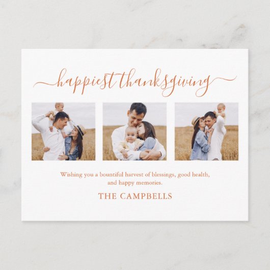 3 Fotocollage Modern Script Thanksgiving Feestdagenkaart (Voorkant)