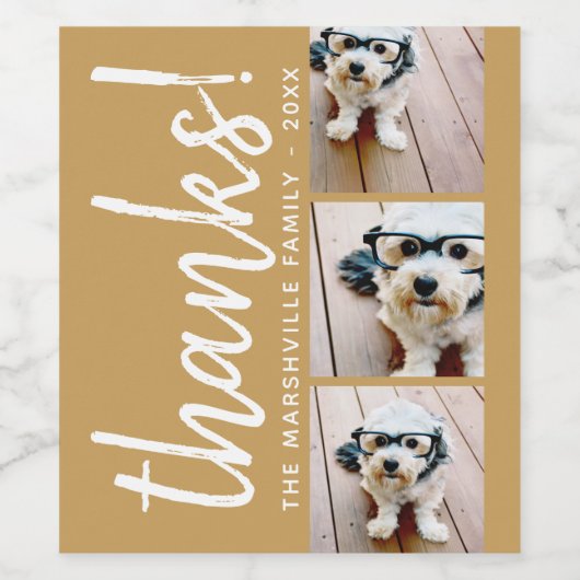 3 Fotocollage - Modern Thank You with Name gold Wijn Etiket (Enkel label)