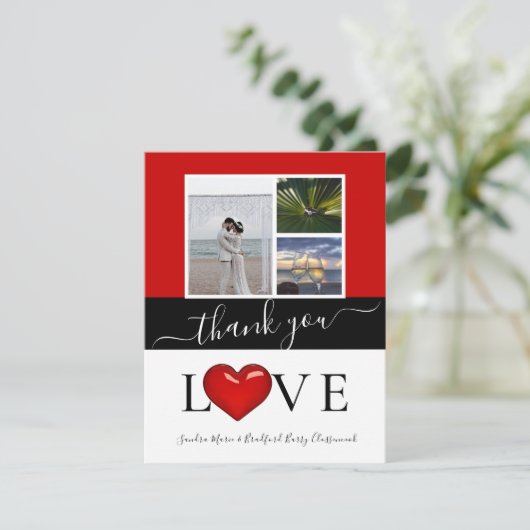 3 Fotocollage modern zwart rood Bedankkaart (Staand voorkant)
