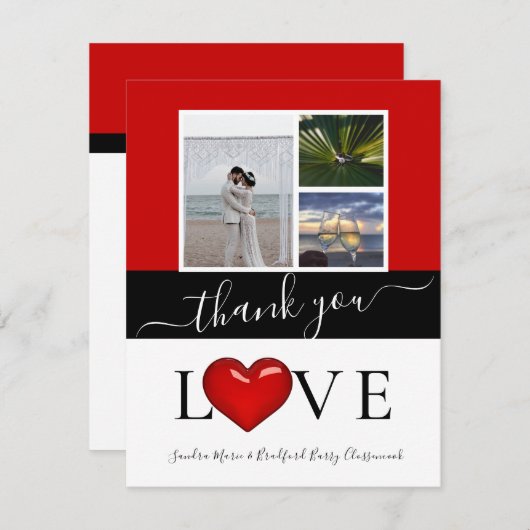 3 Fotocollage modern zwart rood Bedankkaart (Voorkant / Achterkant)