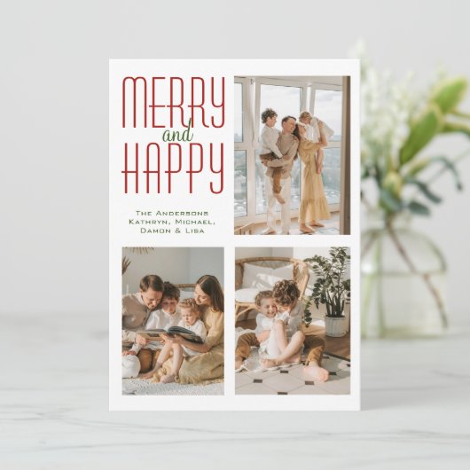 3 Fotocollage Moderne minimalistische kerst Feestdagenkaart (Staand voorkant)