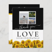 3 Fotocollage  moderne zwart-wit zonnebloem Bedankkaart (Voorkant / Achterkant)