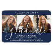 3 Fotocollage Navy Blue Afstuderen Aankondiging Magneet (Horizontaal)