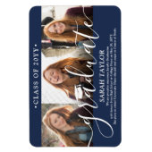 3 Fotocollage Navy Blue Afstuderen Aankondiging Magneet (Verticaal)