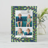 3 Fotocollage Navy Botanical Season's Groet Feestdagenkaart (Staand voorkant)