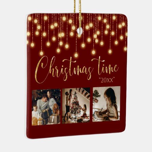 3 Fotocollage Rustic String Lights Keramisch Ornament (Rechts)