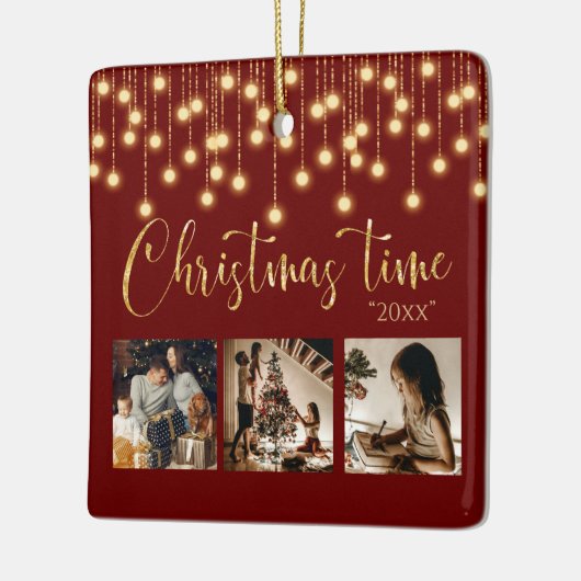 3 Fotocollage Rustic String Lights Keramisch Ornament (Links)