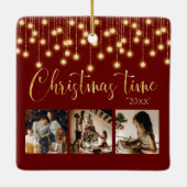 3 Fotocollage Rustic String Lights Keramisch Ornament (Achterkant)