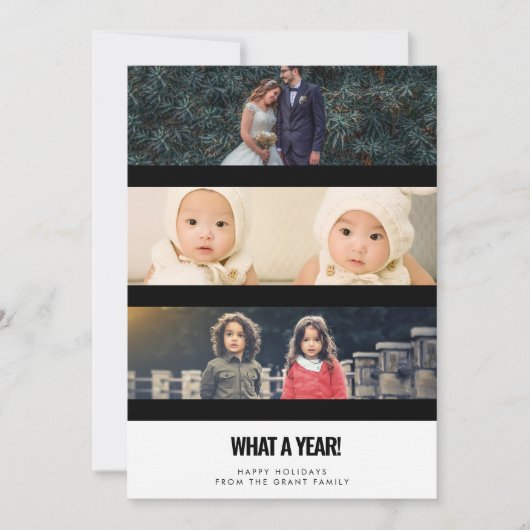 3 Fotocollage Wat een jaar! Familie Feestdagenkaart (Voorkant)