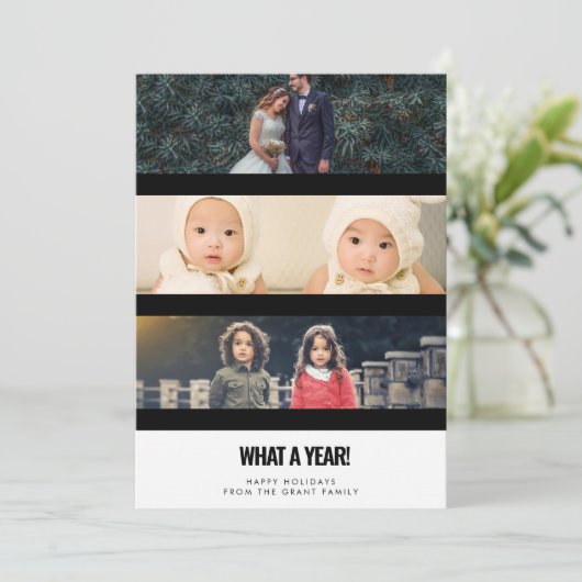 3 Fotocollage Wat een jaar! Familie Feestdagenkaart (Staand voorkant)