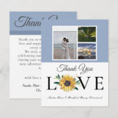 3 Fotocollage Zonnebloem Dusty Blue Wedding Bedankkaart (Voorkant / Achterkant)