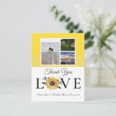 3 Fotocollage Zonnebloem Grijs Geel Bruiloft Bedankkaart (Staand voorkant)