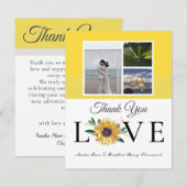 3 Fotocollage Zonnebloem Grijs Geel Bruiloft Bedankkaart (Voorkant / Achterkant)