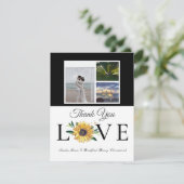 3 Fotocollage  Zonnebloem Grijs Geel Bruiloft Tha Bedankkaart (Staand voorkant)