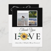 3 Fotocollage  Zonnebloem Grijs Geel Bruiloft Tha Bedankkaart (Voorkant / Achterkant)