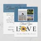 3 Fotocollage Zonnebloem Stoffig Blauw Hout Bruilo Bedankkaart (Voorkant / Achterkant)