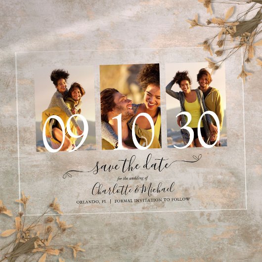 3 Fotohandtekening Script Wedding Save the Date Acryl Uitnodigingen