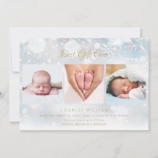 3 Fotokerstwinter, geboorteaankondiging Feestdagenkaart (Voorkant)