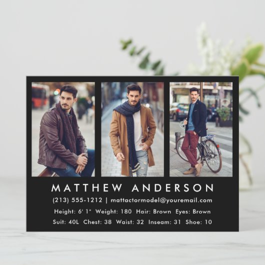 3 Fotomodel Actor Comp Kaart Black (Staand voorkant)
