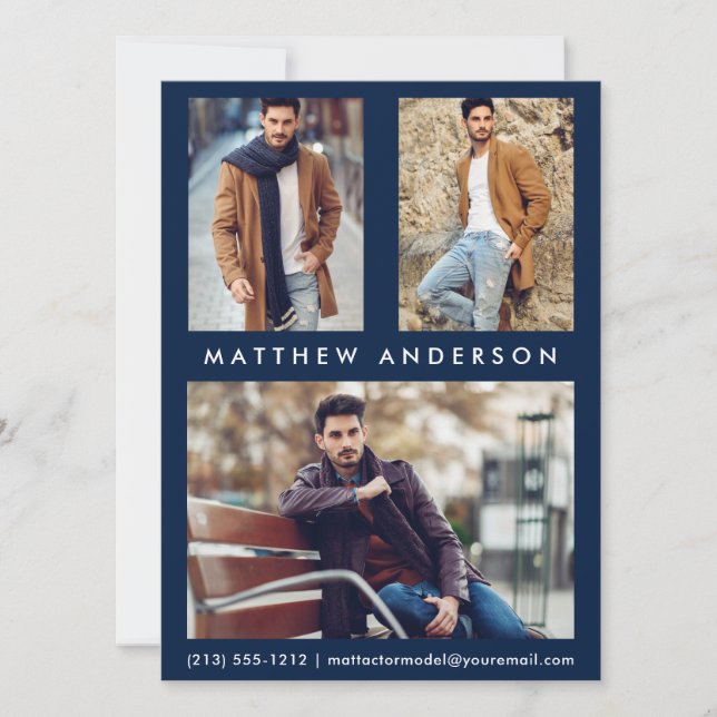 3 Fotomodel Actor Comp Kaart - Blauw voorzijde (Voorkant)