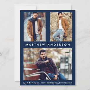 3 Fotomodel Actor Comp Kaart - Blauw voorzijde