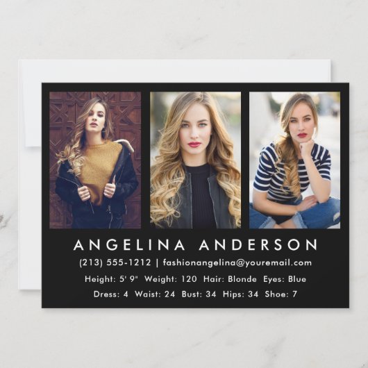 3 Fotomodel Actor Comp Kaart Blk (Voorkant)