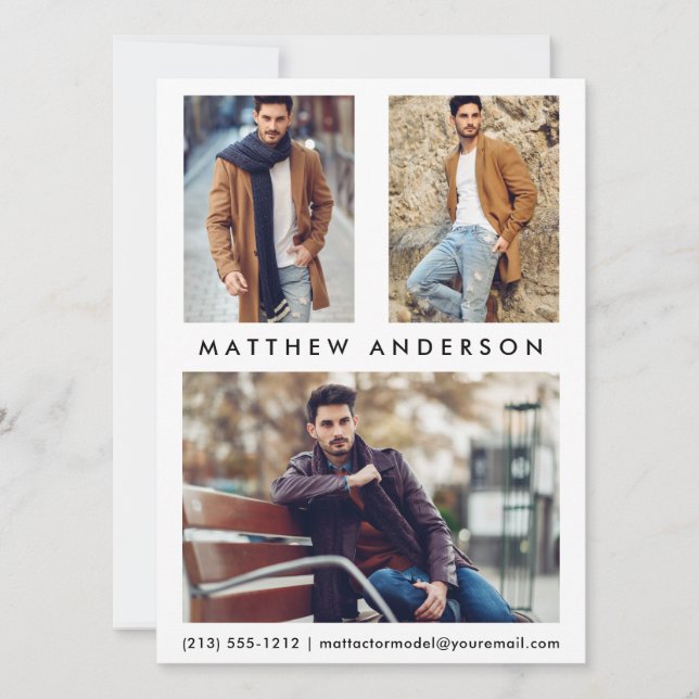 3 Fotomodel Actor Comp Kaart - White Front (Voorkant)