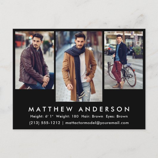 3 Fotomodel Actor Photo Comp Card Briefkaart Blk (Voorkant)