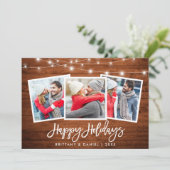 3 Fotopenseel Rustic Wood Lichten Feestdagenkaart (Staand voorkant)