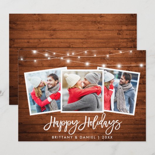 3 Fotopenseel Rustic Wood Lichten Feestdagenkaart (Voorkant / Achterkant)