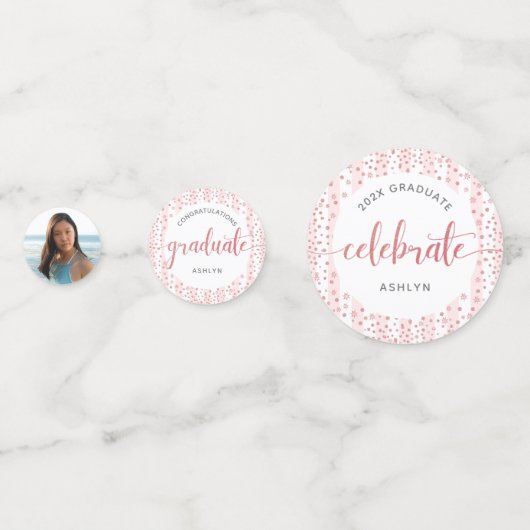 3 Fotoroze roze roze roodbruine glitterscript Confetti (Voorkanten)