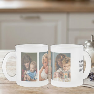 3 foto's aangepaste tekst matglas koffiemok