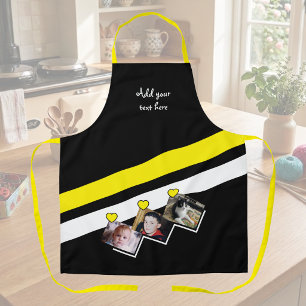 3 foto's aangepaste tekst zwart geel schort
