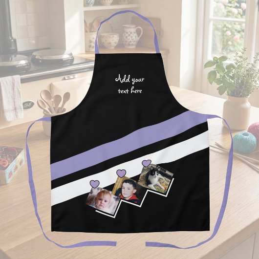 3 foto's aangepaste tekst zwart paars schort