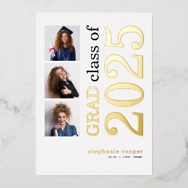 3 foto's Afstudeerder 2025 Real Gold Folie Aankond Folie Uitnodiging