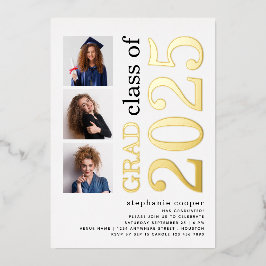 3 Foto's Afstuderen 2022 White Gold Real Folie Uitnodiging