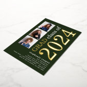 3 Foto's Afstuderen 2025 Groen Goud Echt Folie Uitnodiging (Gedraaid)